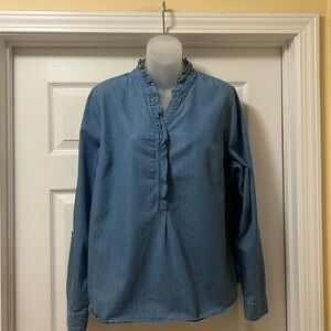 Kim Rogers Blue Ruffle Trim Blouse